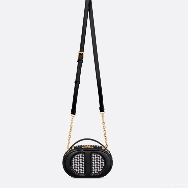 Cheap Black Dior CD Camera Cotton Signature Oval Motif Houndstooth Bag 0714 Luxury